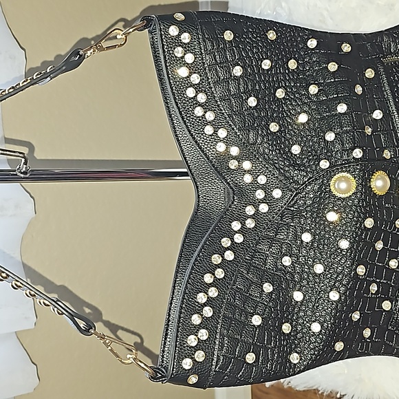 PURSE Women's Bohemian Clear Rhinestone Shoulder Purse with Bejeweled Design - Picture 6 of 12